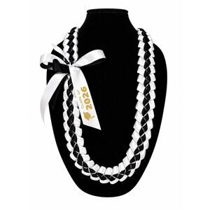 Black and White Graduation Lei – Class of 2026 Ribbon Lei